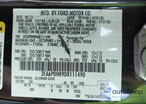 2013 Ford Fusion Se из США, поврежденный, VIN 3FA6P0HR9DR111490